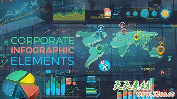 AE模板-三维彩色信息数据图表动画 Colorful Corporate Infographic Elements-天天素材网