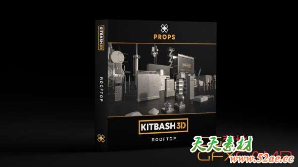 屋顶天线广告牌水塔C4D/E3D模型 Kitbash3D – Props: Rooftops-天天素材网