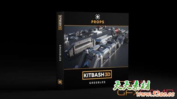 科幻电缆管道零部件C4D/E3D模型 Kitbash3D – Props: Greebles-天天素材网