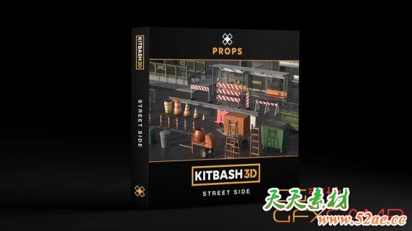 城市马路垃圾桶公交站路障C4D/E3D模型 Kitbash3d – Props: StreetSide-天天素材网