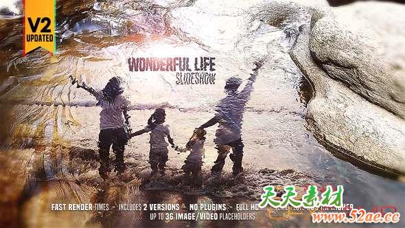AE模板-水流倒影回忆照片展示 Wonderful Life Slideshow-天天素材网