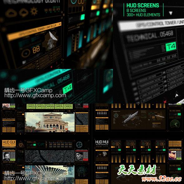 AE模板-科技感HUD屏幕信息动画元素 Hud screens-天天素材网