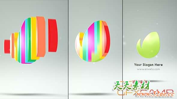 AE模板-彩色三维Logo动画 Colorful Logo Reveal-天天素材网