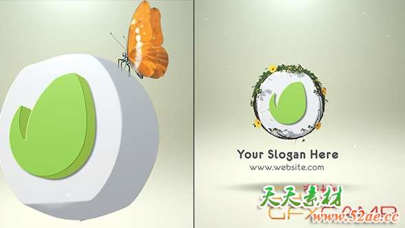 AE模板-蝴蝶飞舞三维Logo动画 Flowers Butterfly Reveal-天天素材网