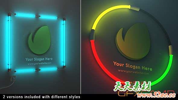 AE模板-霓虹灯管Logo动画 Neon Logo Reveal-天天素材网