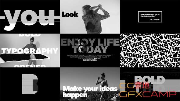 AE模板-黑白文字视频快闪片头 Bold Typo Opener-天天素材网