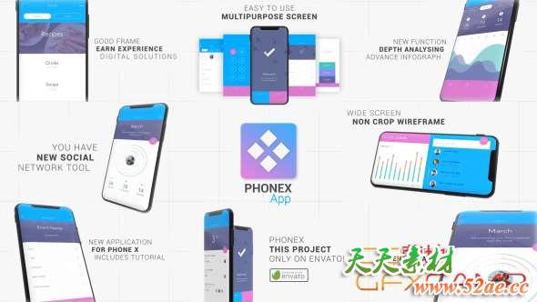 AE模板-iPhoneX手机APP展示动画片头 Phonex App Promo Kit-天天素材网
