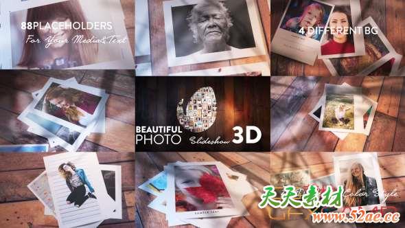 AE模板-照片相册掉落展示片头 Beautiful Photo Slideshow 3D-天天素材网