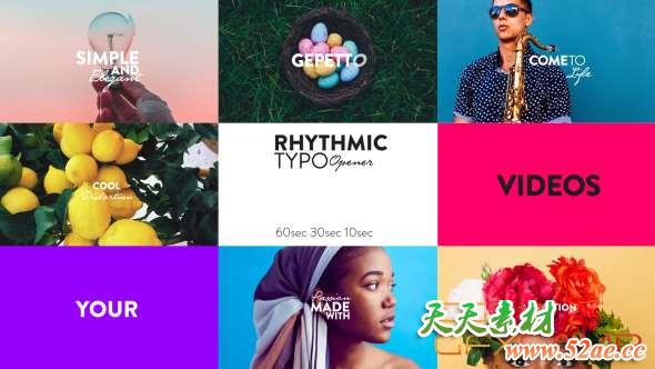 AE模板-节奏感文字图片快闪片头 Rhythmic Typo Opener-天天素材网