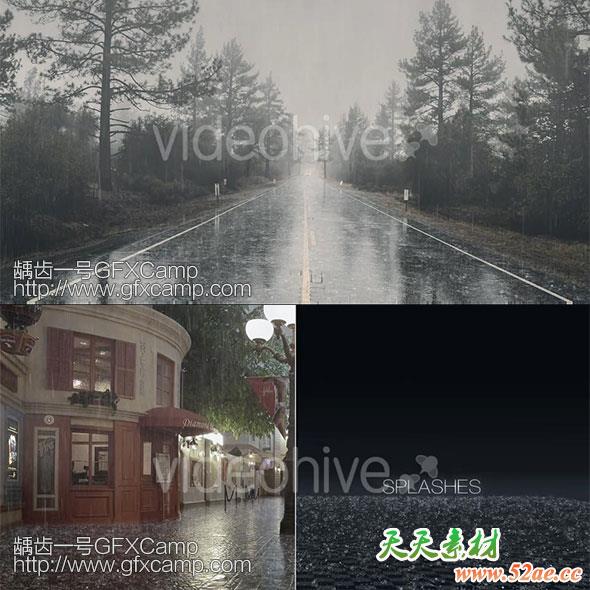 20组下雨高清视频素材(带透明通道+AE工程)-天天素材网