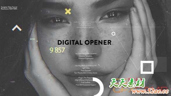 AE模板-科技感图片展示开场 Digital Opener-天天素材网