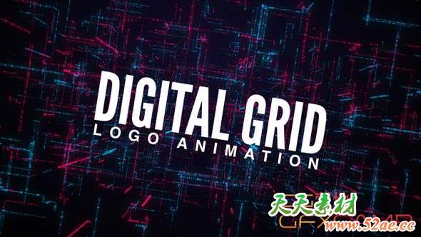 AE模板-科技感网格背景Logo动画 Digital Grid Logo Animation-天天素材网