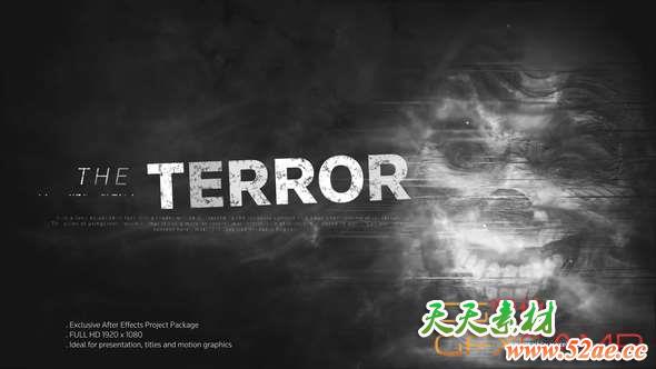 AE模板-画面撕裂黑白恐怖片头 The Terror opener-天天素材网