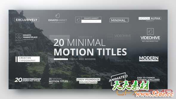 AE模板-20组简洁线条文字标题动画 Clean Minimal Titles-天天素材网