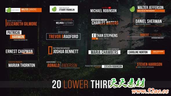AE模板-20组简洁人名字幕条动画 Lower Thirds-天天素材网
