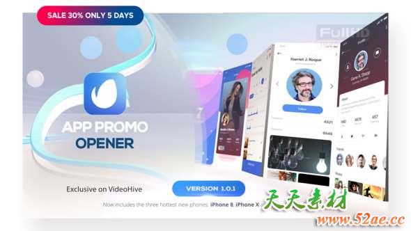 AE模板-三维手机iPhoneX APP宣传展示动画 Phone X – App Presentation-天天素材网