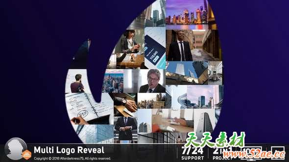 AE模板-视频照片墙汇聚Logo动画 Multi Logo Reveal-天天素材网