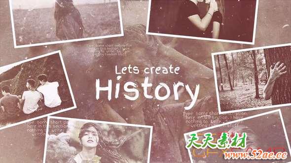 AE模板-历史回忆照片相册开场 Lets Create History-天天素材网