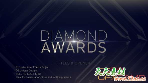 AE模板-水晶折射大气颁奖典礼包装片头 Diamond Awards Opener-天天素材网