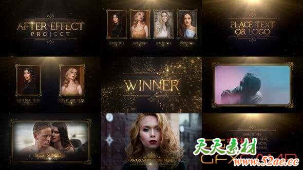 AE模板-大气金色颁奖典礼晚会包装片头 Awards-天天素材网