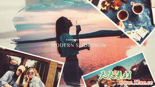 AE模板-笔刷遮罩幻灯片照片相册片头 Slideshow-天天素材网