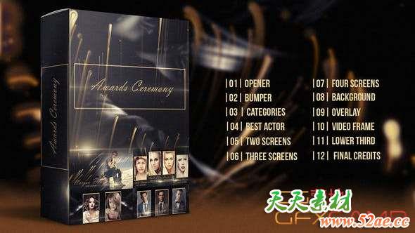 AE模板-金色线条颁奖典礼晚会包装片头 Awards Ceremony-天天素材网
