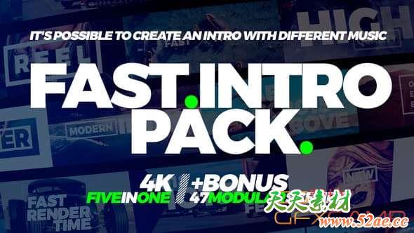 AE模板-节奏感文字视频片头 Fast Intro Pack 5in1-天天素材网