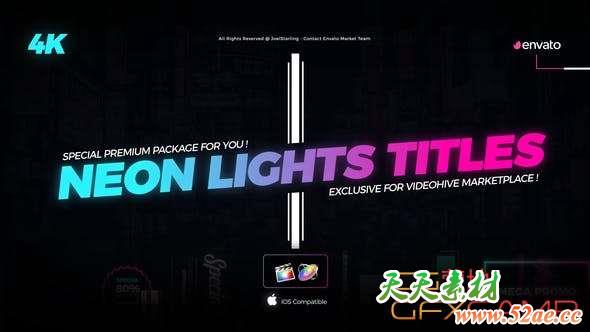 FCPX插件-霓虹灯时尚文字标题字幕动画 Neon Lights Titles-天天素材网