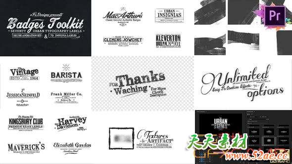 PR预设-复古文字标题动画 70 Grunge Titles For Premiere Pro-天天素材网