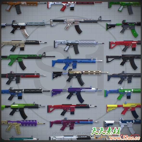 枪支步枪3D模型 Flippednormals – Build A Gun – 3D Kitbashing Starter Set and Bashmesh Bundle-天天素材网