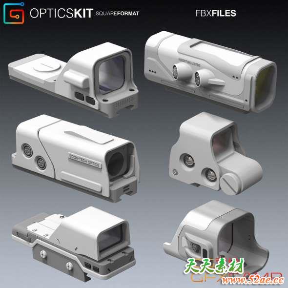 瞄准镜3D模型 Gumroad – Optics Kit – Square Format-天天素材网