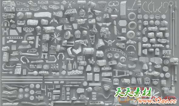 机械零部件3D模型 3DExport – 3D Kitbash – 268 metal piece parts-天天素材网