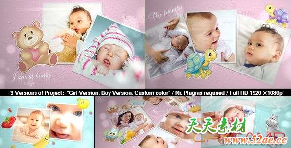 AE模板-儿童婴儿照片相册可爱片头 Baby Photo Album Lovely Slideshow-天天素材网
