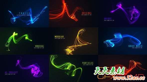 AE模板-抽象光线背景文字标题宣传片 Particle Titles Trails-天天素材网