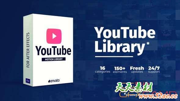 AE模板-网络视频宣传包装元素 Youtube Library-天天素材网