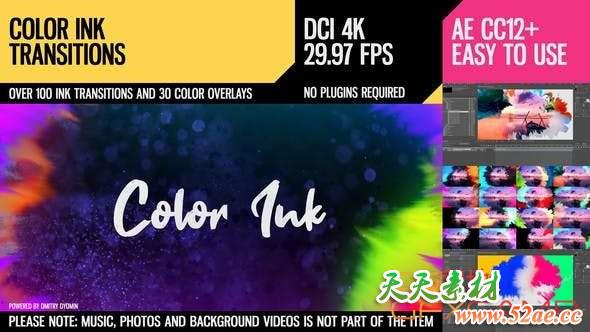 AE模板-100组水彩水墨遮罩视频转场 Color Ink Transitions-天天素材网