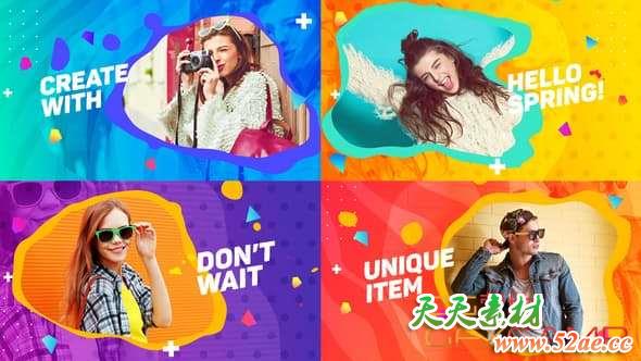 AE模板-卡通时尚液体图形遮罩片头 Liquid Opener-天天素材网