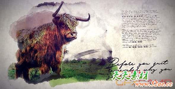 AE模板-牛皮纸水墨晕染图片介绍片头 Sketch Slideshow-天天素材网