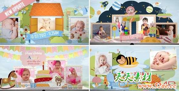 AE模板-卡通儿童婴儿相册照片展示 Hey, I’m Turning One! – Baby Birthday Album-天天素材网