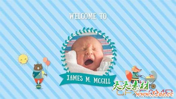 AE模板-可爱卡通儿童婴儿照片相册片头 Kids Slideshow-天天素材网