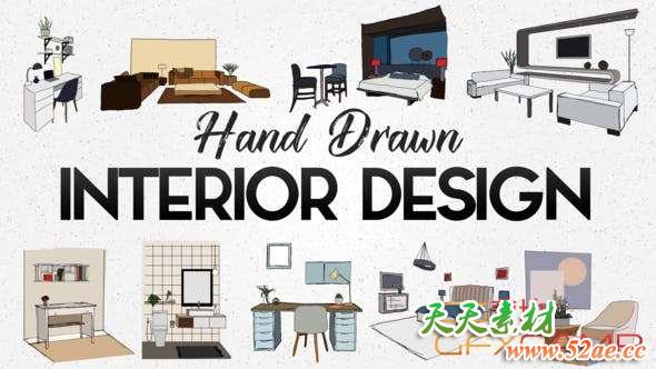 AE模板-室内家具卡通手绘动画 Hand Drawn Interior Designs-天天素材网