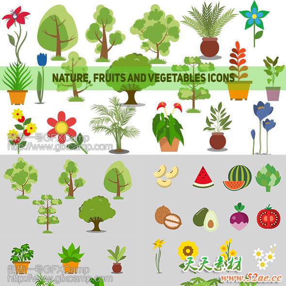 AE模板-110组自然食物水果蔬菜ICON图标MG动画-天天素材网