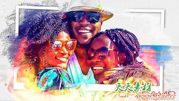 AE模板-水墨火焰遮罩手绘相册照片视频开场 Just Be Happy-天天素材网