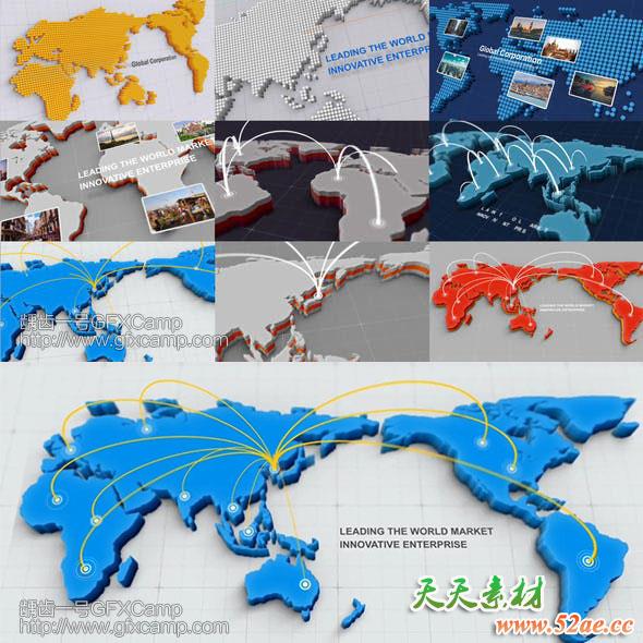 AE模板-三维地图任意地点连线动画工具包-天天素材网