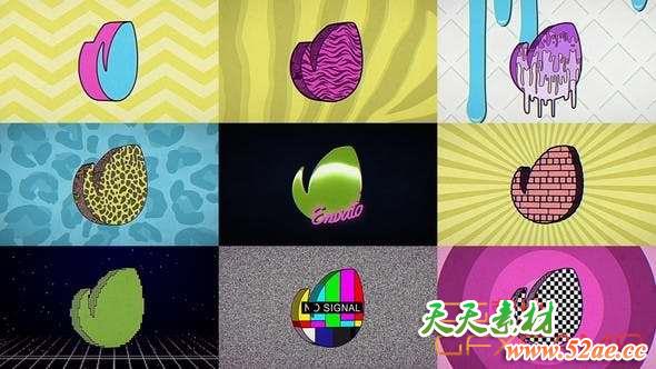 AE模板-个性化创意复古Logo动画 80s Retro TV Logo-天天素材网