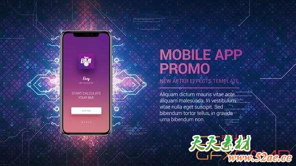 AE模板-科技感电路iPhoneX手机APP动画片头 Technology App Promo-天天素材网