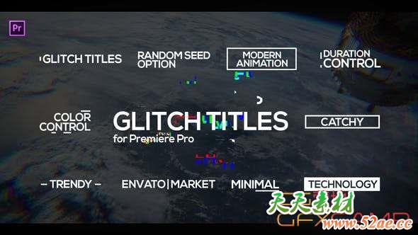 PR预设-信号损坏文字标题动画 Glitch Titles for Premiere Pro Essential Graphics-天天素材网