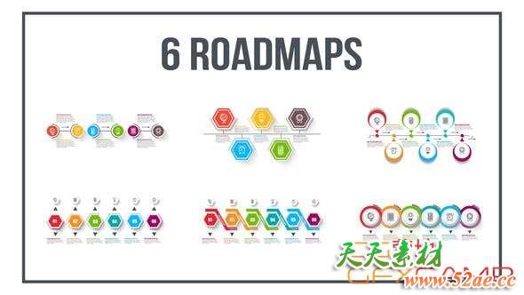 AE模板-阶梯式时间线介绍动画 6 Roadmaps Templates – Set Four-天天素材网