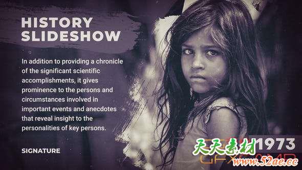 AE模板-复古笔刷遮罩历史图片开场 History Slideshow-天天素材网