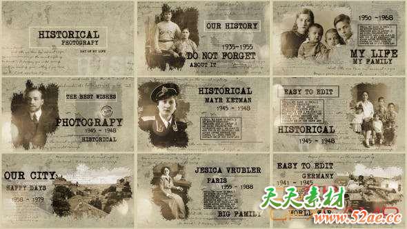 AE模板-复古历史人物时间介绍片头 Historical Photography-天天素材网